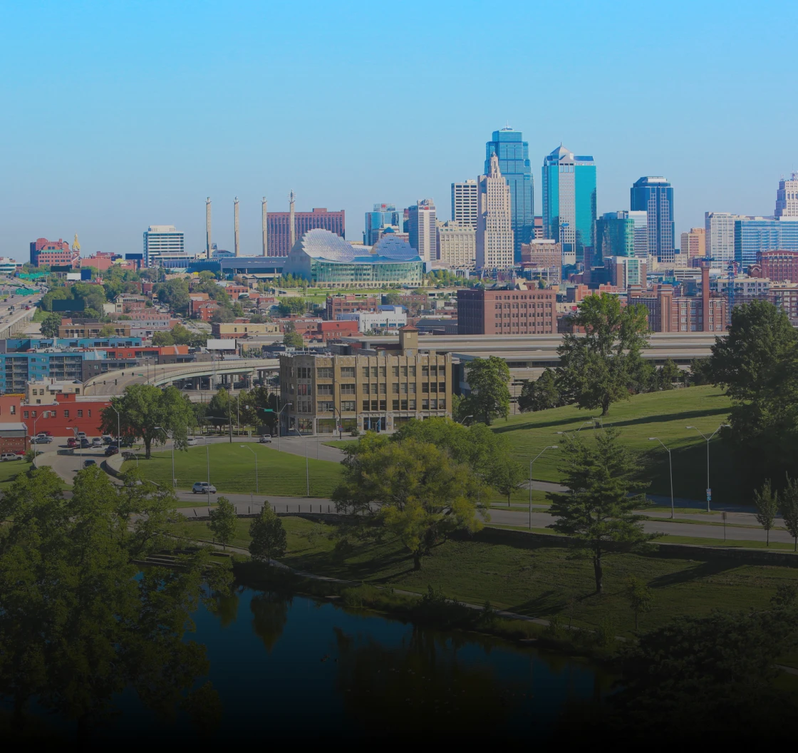 Green park and cityscape background